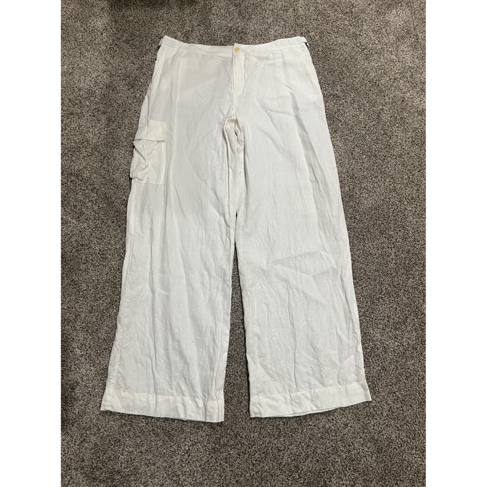 Tommy Bahama White Linen Wide Leg Cargo Pants Womens 12 Beach Tropical Relaxed